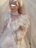 Craftuneed 1:6 Scale Miniature Victorian Style Doll Wedding Dress with Veil and Purse Vintage Ivory Lace Bridal Gown for Fashion Doll