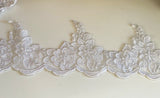 Craftuneed Bundle 3.5 Meters white &amp; Silver cords floral lace trim on organza Bridal Embroidered Dress lace trimming