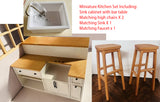 1:6 Scale Dollhouse Miniature Wooden Kitchen Sink Cabinet Bar Table Chairs Furniture