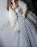 Craftuneed 1:6 Scale Doll Sparkly Evening Gown Dress with Faux Fur Shawl for fashion Dolls Available in White or Black Handmade