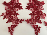 Craftuneed Bundle 6pcs wine colour floral lace applique Embroidered tulle lace motif patch