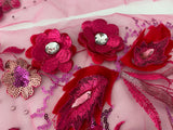 Craftuneed 2pcs Rose pink beads floral lace applique Dance Costume sequins lace motif patch