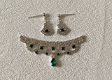 Craftuneed Luxury 1:6 miniature doll necklace earring set Green gem stone dollhouse Faux diamond jewellery Handmade