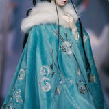 Handmade Embroidered Floral Doll Cape Miniature Faux Fur Velvet Cloak For 1:3 Scale