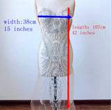Luxury Beaded Bridal Lace Applique Faux Pearl Rhinestone Bodice Motif Patch Embellishment