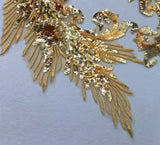 Gold Sequin Lace Applique Pair Large Couture Embroidered Motif Patch For Costume DIY