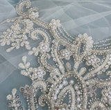 Ivory Beaded Lace Applique Bridal Sequin Embroidered Lace Motif For Bodice Bolero