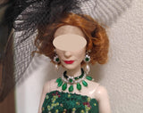 1:6 Scale Doll Necklace Earrings Set Miniature Green Rhinestone Jewellery Handmade