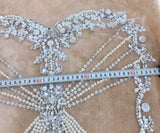 White Beaded Bodice Applique Bridal Faux Pearl Rhinestone Lace Patch For Wedding DIY