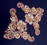 Gold Red Sequin Lace Applique Set, 4pcs Floral Beaded Motif Embroidery Patch