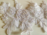 Craftuneed A Mirror pair white beads lace applique sew on embroidered floral sequins lace motif patch