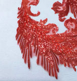 Red Sequin Lace Applique Pair Large Couture Embroidered Motif Patch For Costume DIY