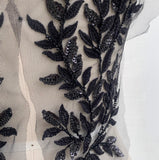 Black Sequin Leaf Embroidery Lace Applique Pair Mesh Motif Trim Dress DIY Sewing Supplies