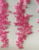 Craftuneed Bundle 4pcs Sharp Pink Floral Lace Applique Sew On Embroidered Tulle Lace Motif Patch