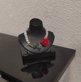 1:6 Scale Doll Rose Necklace and Earrings Set Miniature Faux Pearl Jewellery Handmade