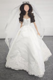 Handmade Doll Wedding Dress with Veil and Crown Miniature 1:6 Scale Bridal Gown
