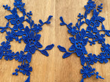 A Mirror Pair Royal Blue Floral Lace Appliques Embroidered Flower Lace Patches