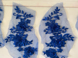 Craftuneed Bundle 4pcs royal blue 3D lace applique sew on double layer embroidered floral lace motif patch
