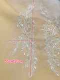 Ivory Beaded Sequin Lace Applique Pair Bridal Floral Embroidered Tulle Motif Patch