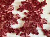 4Pcs Wine Lace Appliques, Floral Embroidered Lace Motifs, Sew On Lace Patch for Sewing