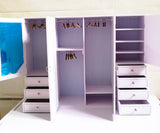 Craftuneed 1:6 scale Miniature White Wardrobe with Doors Mirror Drawers Shelves Dollhouse Closet Cabinet Furniture For Fashion Dolls BJD