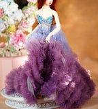 Craftuneed 1:6 Scale Doll Purple Gradient Ruffle Princess Gown Dress Handmade Miniature Sequin Evening Dress for Fashion Dolls