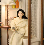 1:6 Scale Miniature French Vintage Folding Screen Dollhouse Room Divider with Lace & Fabric Panels Handmade Doll Furniture