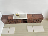 Handmade Dollhouse Kitchen Cabinet Set 1:12 Scale Miniature Walnut Wooden Sink Units