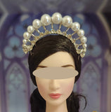 Handmade 1:6 Scale Miniature Doll Faux Pearl Crown Necklace & Earrings Set