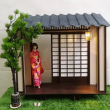 Craftuneed 1:6 scale Japanese Dollhouse Diorama Backdrop Handmade Miniature Traditional Shoji Scene with Lantern for Fashion Dolls
