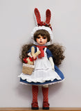 Craftuneed 1:6 Scale Fairy Tale Style Doll Outfit Handmade Blue Puff Sleeve Dress Set with Apron, Hat, Basket & Plushie for Slim BJD Dolls