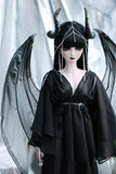 Craftuneed Black Dragon Fantasy Doll Outfit Set Dress Headpiece & Wings Halloween Gothic Demon Costume for 1/12, 1/6, 1/4, 1/3 Scale Dolls