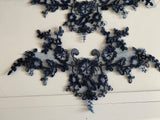 Craftuneed Bundle 4pcs navy tulle lace applique sew on embroidered floral lace motif patch