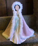 Handmade Doll Cape Miniature Pink Satin Faux Fur Hooded Cloak 1/6 1/4 1/3 Custom