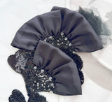 Black Beaded Floral Applique 3D Satin Embroidered Patch Sequin Lace Motif