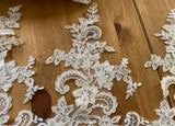 Ivory Sequin Floral Lace Trim Bridal Wedding Embroidered Lace Border 120cm Length