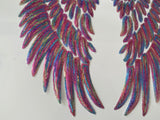 Craftuneed A pair sew on iron on colourful sequins feather wing shape applique motif patch