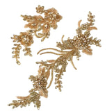 Champagne Gold Rhinestone Lace Applique Pair Beaded Bridal Faux Crystal Bodice Motif Patch