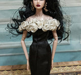 Craftuneed 1:6 Scale Miniature Black Mermaid Evening Doll Gown Handmade Off-Shoulder Dress with Rose Bodice For Fashion Dolls Available in Purple