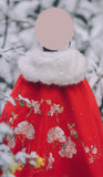 Handmade Embroidered Floral Doll Cape Miniature Red Velvet Faux Fur Cloak 1:3 Scale