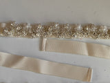 Handmade Rhinestone & Faux Pearl Motif Bridal Bracelet or DIY Applique Ivory Beaded Embellishment on Ribbon Craftuneed