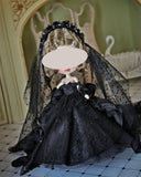 Black Gothic Doll Evening Dress Miniature Victorian Gown with Veil 1/6 1/4 1/3 Scale