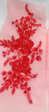 Red Beaded Floral Lace Applique Embroidery Sequins Motif Patch Luxury (4 Pairs)