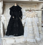 1:4 Scale Doll Dress Set Victorian Vintage Lace Clothing with Bonnet Hat Black Ivory