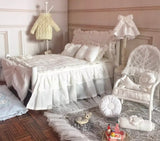 Handmade 1:6 Scale Dollhouse Bed Set with Canopy Miniature Bed frame Bedding Pillows