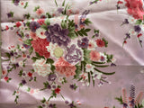 Craftuneed 1 Meter Pink floral print Satin fabric Japanese style Peony Blossom Glossy fabric For Sewing