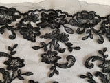 Craftuneed Bundle 7 Meters Black Floral Lace Trim Upper &amp; Lower Matching Pair Embroidered Tulle Lace Trimming for Sewing