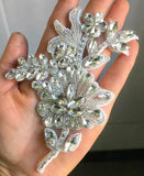 White Beaded Rhinestone Lace Applique Pair, Bridal Wedding Faux Crystal Motif Patch