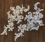 5 Pairs Ivory or White Floral Lace Applique Bridal Embroidered Wedding Motif Patch