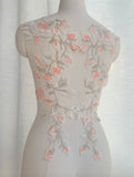 Floral Embroidered Lace Applique Pair Bridal Wedding Dress Bodice Motif Patch